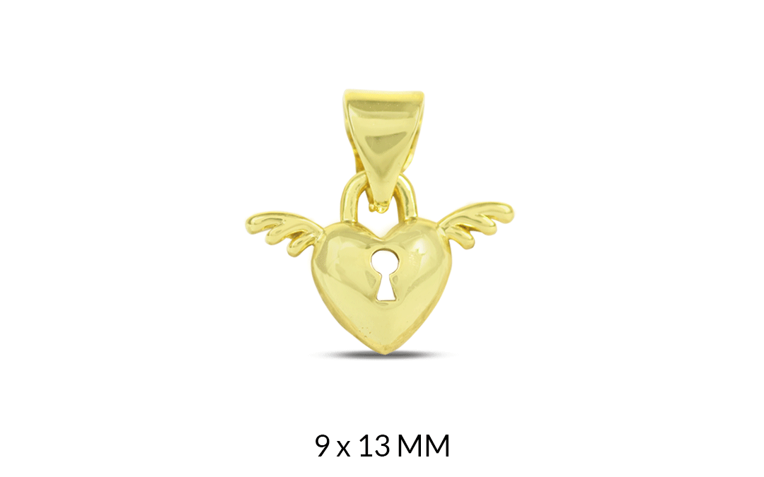 Dije rodinado corazón candado y alas x unid
