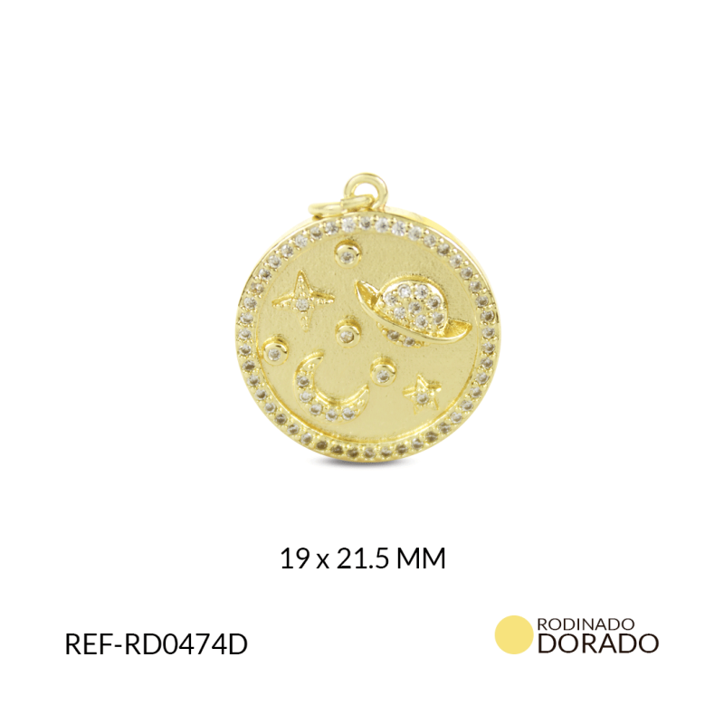 DIJE RODINADO CIRCULO PLANETA/LUNA/ESTRELLA 19X21.5 MM / X UND / REF-RD0474D