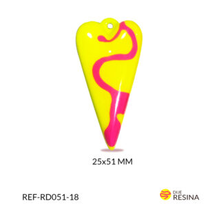Dije resina Corazón alargado amarillo y fucsia 25x51mm x unid