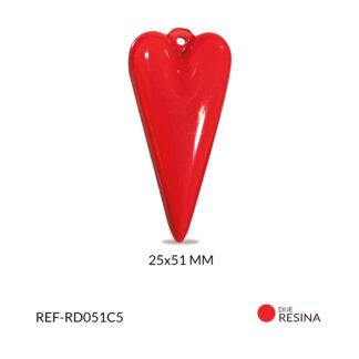 Dije resina corazón alargado rojo 25x51mm x und