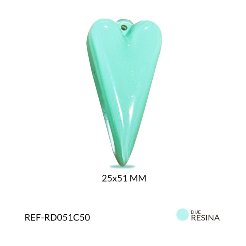 Dije resina Corazón alargado verde menta 25 x 51mm /x unidad / ref-RD051C50 / ref-RD051C50