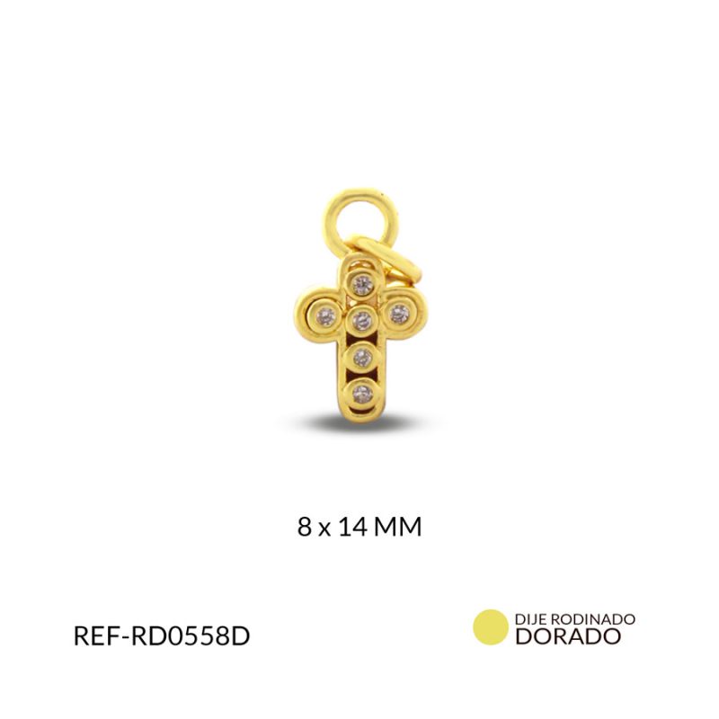 DIJE RODINADO CRUZ PUNTAS OVALADAS CIRCON PLATEADO 8X14MM / x UND / Ref-RD0558D