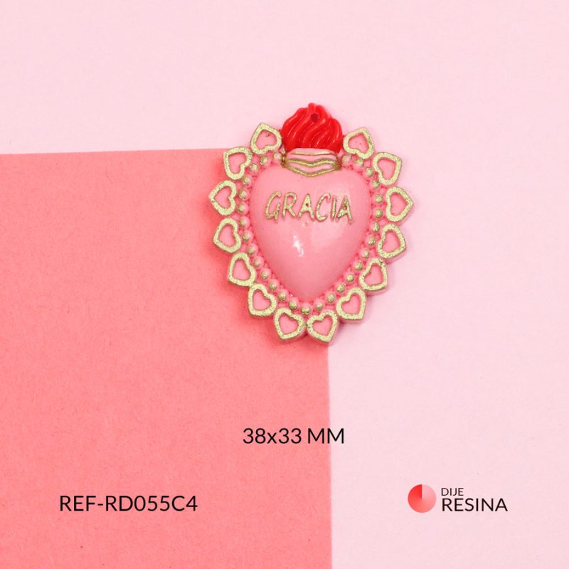 Dije en resina corazón rosado herencia del alma / 38x33 mm / x unidad ref-RD055C4 / Ref-RD055C4