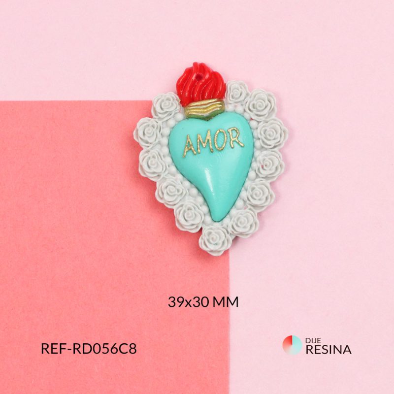 Dije en resina corazón verde menta herencia del alma / 39x30 mm / x unidad ref-RD056C8 / ref-RD056C8