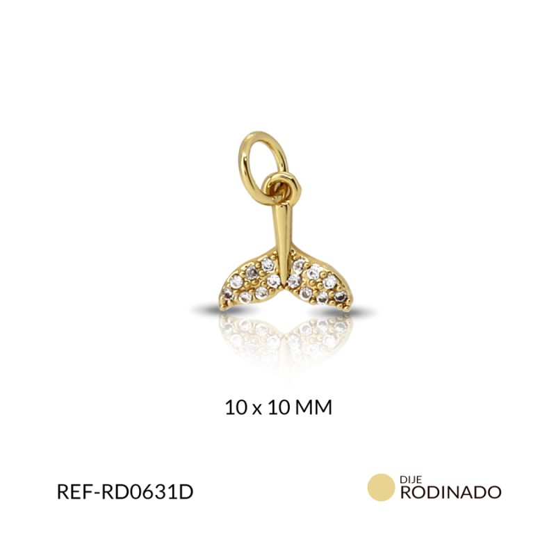 Dije rodinado cola ballena circon plateado 10 x 10 mm color dorado / x und / Ref-RD0631D