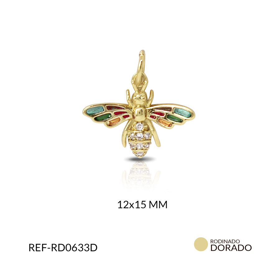 Dije rodinado abeja alas verdes circon plateado 12 x 15 mm color dorado / x und / Ref-RD0633D