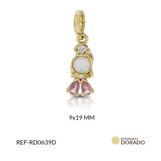 Dije rodinado princesa con portadije circon rosado 9 x 19 mm color dorado / x und / Ref-RD0639D