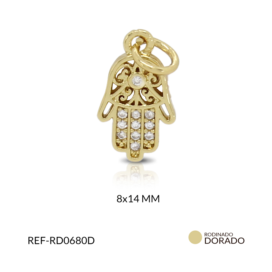 Dije rodinado mano hamsa circón plateado 8 x 14 mm / x unidad / Ref-RD0680D