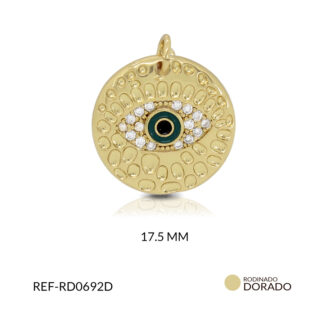Dije rodinado circulo ojo verde circón plateado
