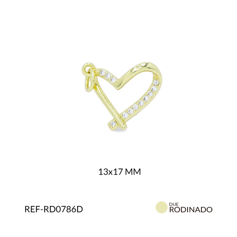 Dije rodinado silueta corazón circón plateado 17x13mm / ref-RD0786D / ref-RD0786D