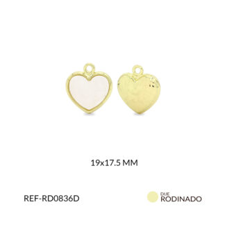 Dije rodinado corazón con nácar 19x17.5mm x und