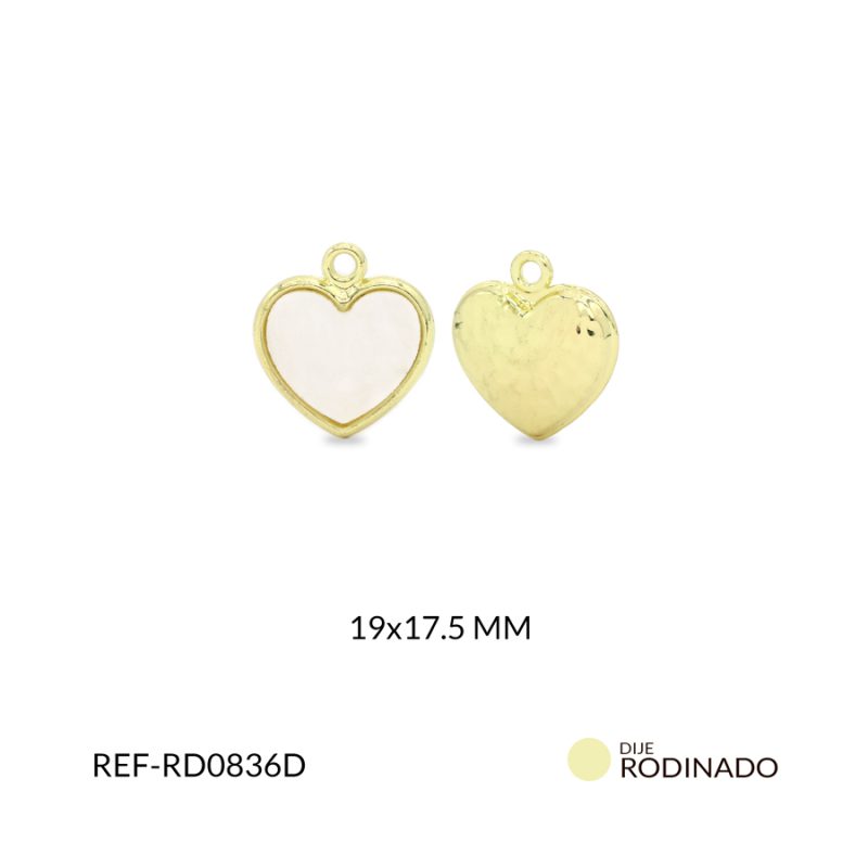 Dije rodinado corazón con nácar 19x17.5mm x und