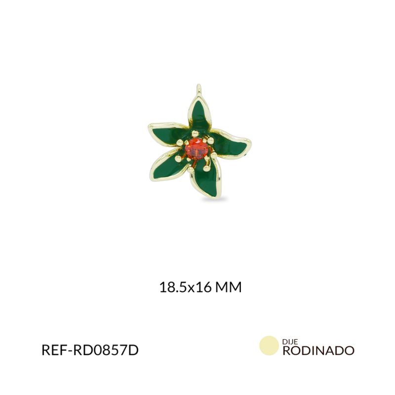 Dije Rodinado flor cataleya verde 18.5x16mm / x unidad / ref-RD0857D / ref-RD0857D