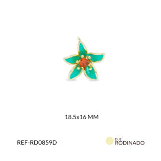 Dije Rodinado flor cataleya verde mente 18.5x16mm x und
