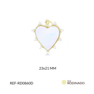 Dije rodinado corazón nácar 23x21mm x und