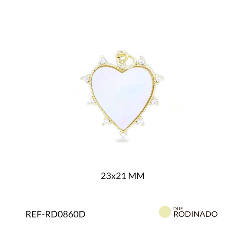 Dije rodinado corazón nácar 23x21mm x und