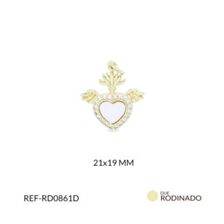 Dije rodinado corazón nácar alas circón plateado