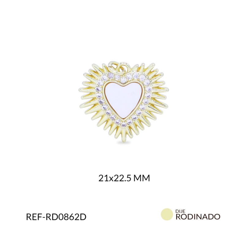 Dije rodinado corazón nácar destellos 21x22.5mm x und