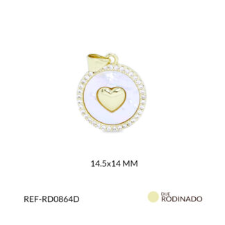 Dije rodinado círculo nácar corazón circón plateado