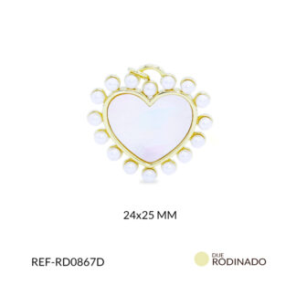 Dije rodinado corazón nácar con perlas