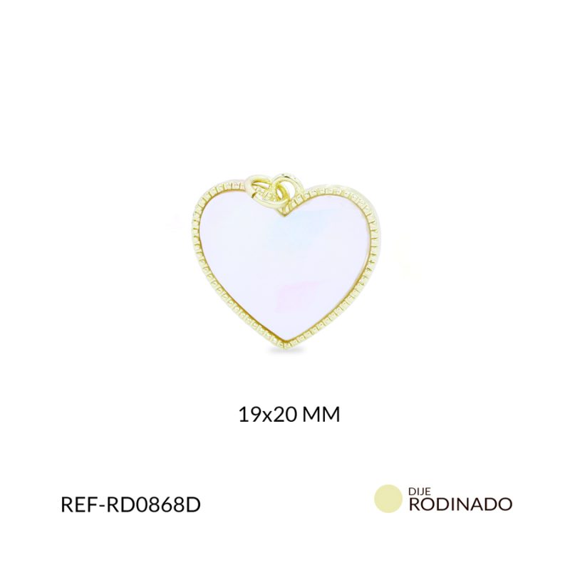 Dije rodinado corazón nácar 19x20mm x und