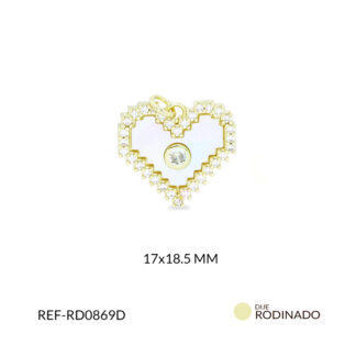 Dije rodinado corazón nácar punto cristal circón plateado