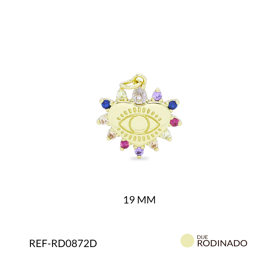 Dije rodinado corazón ojo circón multicolor