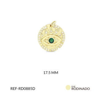 Dije rodinado circulo ojo cristal verde circón plateado