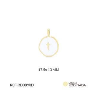 Dije Rodinado circulo blanco cruz 17.5x13mm x und