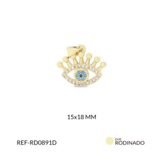 Dije rodinado ojo azul con pestañas circones plateados