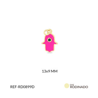 Dije rodinado mano hamsa resina fucsia