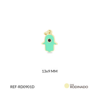 Dije rodinado mano hamsa resina verde menta