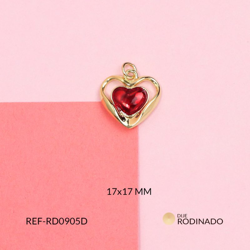 Dije rodinado corazón resina roja