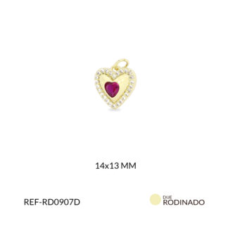 Dije Rodinado corazón cristal fucsia circón plateado
