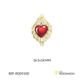 Dije rodinado corazón resina roja circón plateado