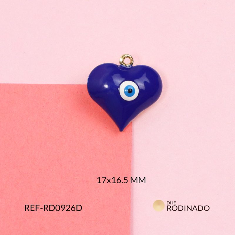 Dije corazón inflado azul rey ojo turco