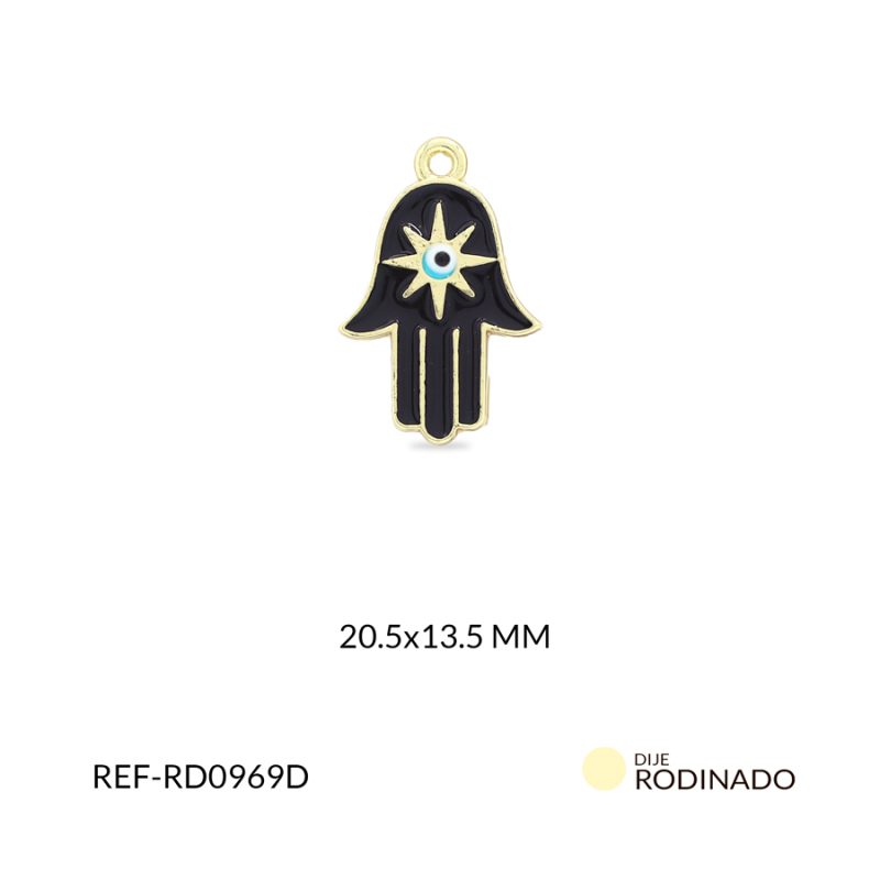 Dije rodinado mano hamsa con estrella y ojo