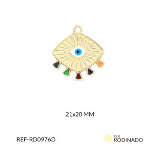 Dije rodinado ojo blanco con triángulos multicolor