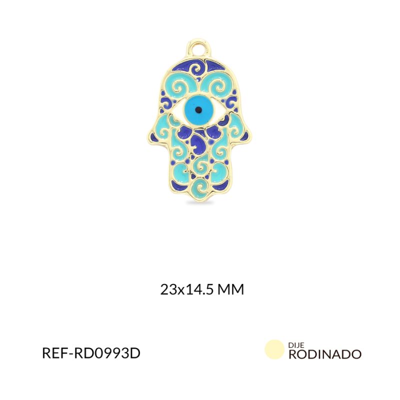 Dije rodinado mano hamsa con ojo turco