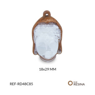 Dije resina buda blanco borde café 18x29mm x unid