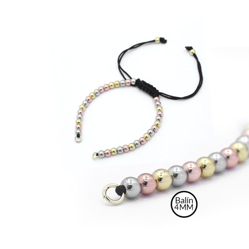 EXTENSIÓN TEJIDA HILO NEGRO / BALIN DORADO, PLATEADO, ROSADO 4MM / x UND / Ref-10255B15