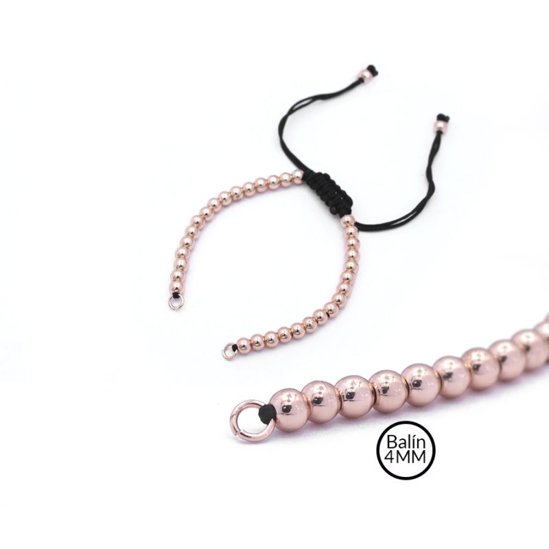 Extesión tejida hilo negro balin rosado 4mm / x unidad / Ref-10255R15 / ref-10255R15