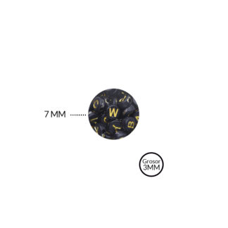 Separadora acrílico redondo plano negro letras doradas 7mm paquete x20 gramos
