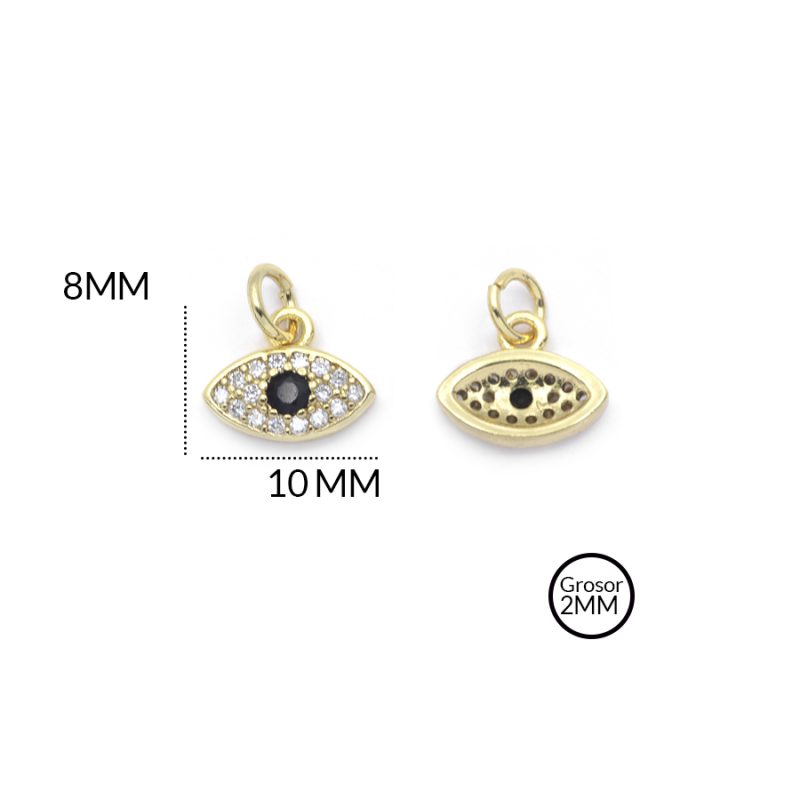 DIJE RODINADO OJO TURCO CIRCÓN PLATEADO con NEGRO 8 X 10 MM / color dorado / X UNIDAD / ref-RD0212D / ref-RD0212D