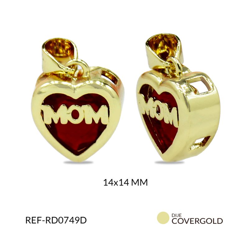 Dije covergold corazón mom circón rojo