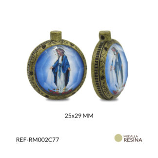 Medalla relicario virgen milagrosa en resina dorada 25x29 mm x unid