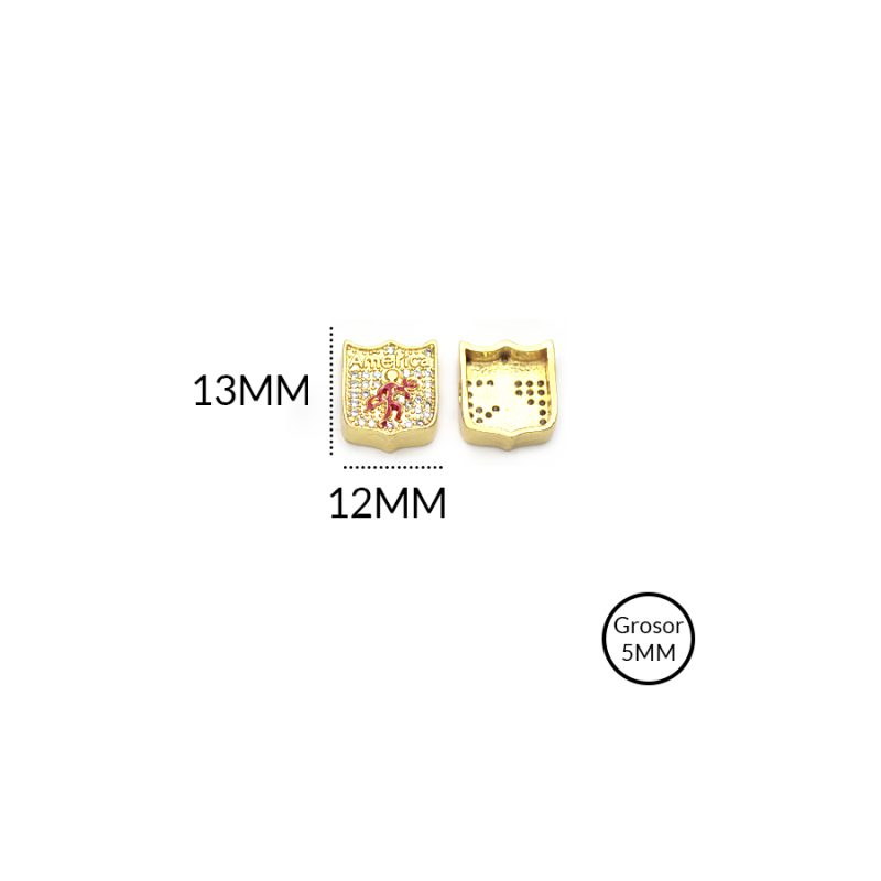Separador rodinado escudo America con circón plateado 13x12mm