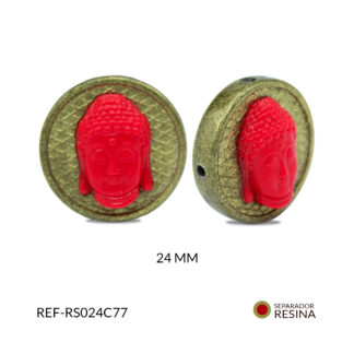 Separador resina sello dorado cara de buda roja 24mm x unid