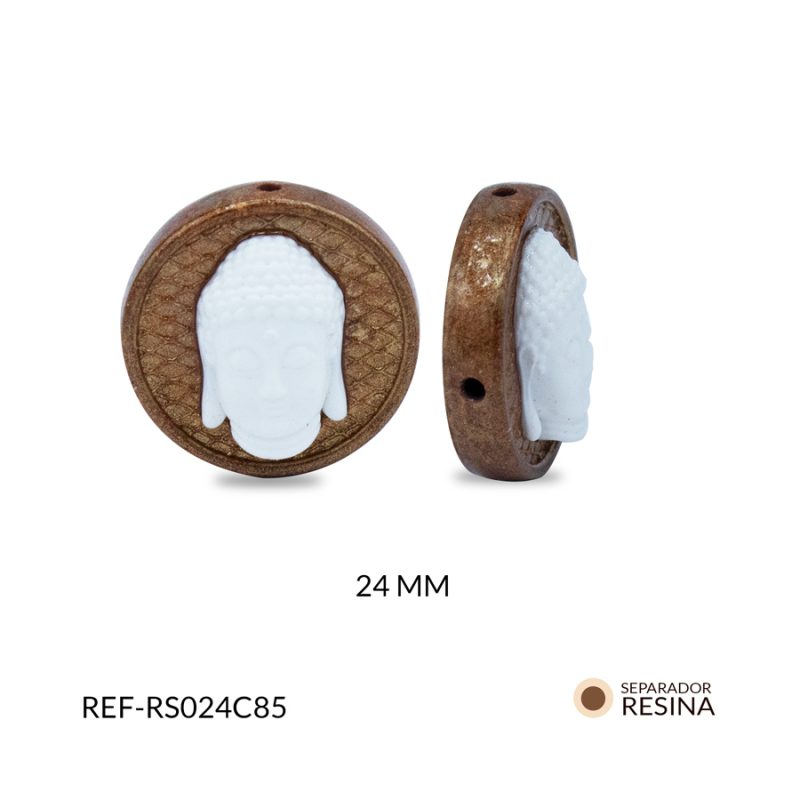 Separador resina sello cafe con cara de buda blanca 24mm / x unidad / Ref-RS024C85 / Ref-RS024C85