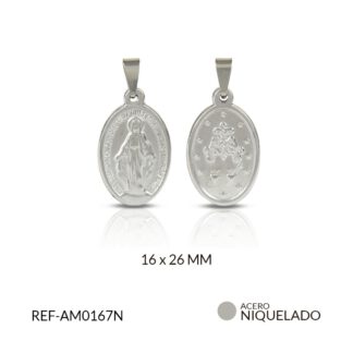 Medalla acero virgen milagrosa ovalada 16x26mm x unidad